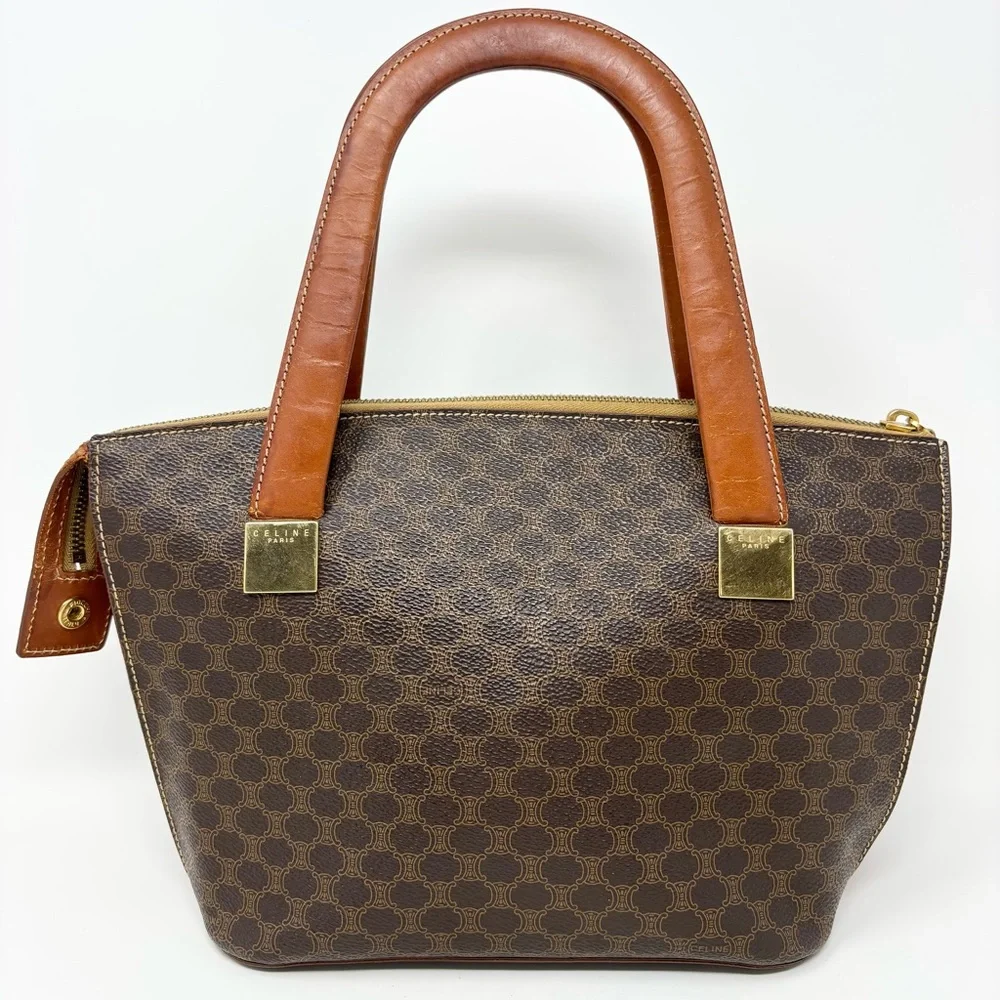 Vintage Céline Macadam Triomphe Monogram Tote Bag Brown Tan Leather 1990s - Picture 6 of 16